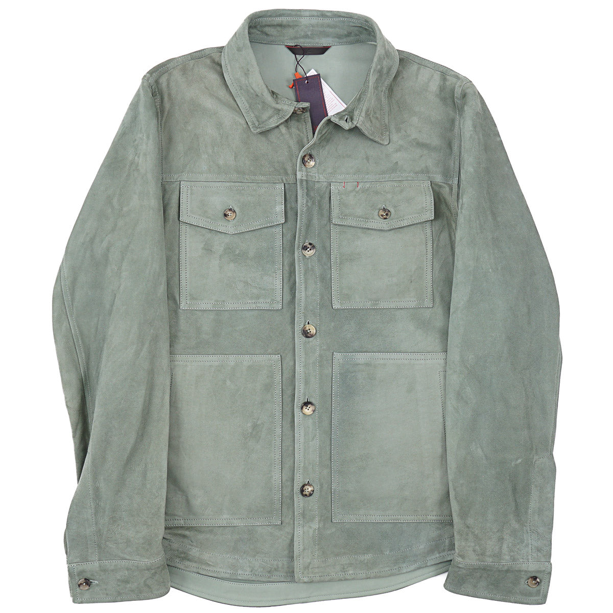 Isaia Lamb Suede Leather Overshirt Jacket