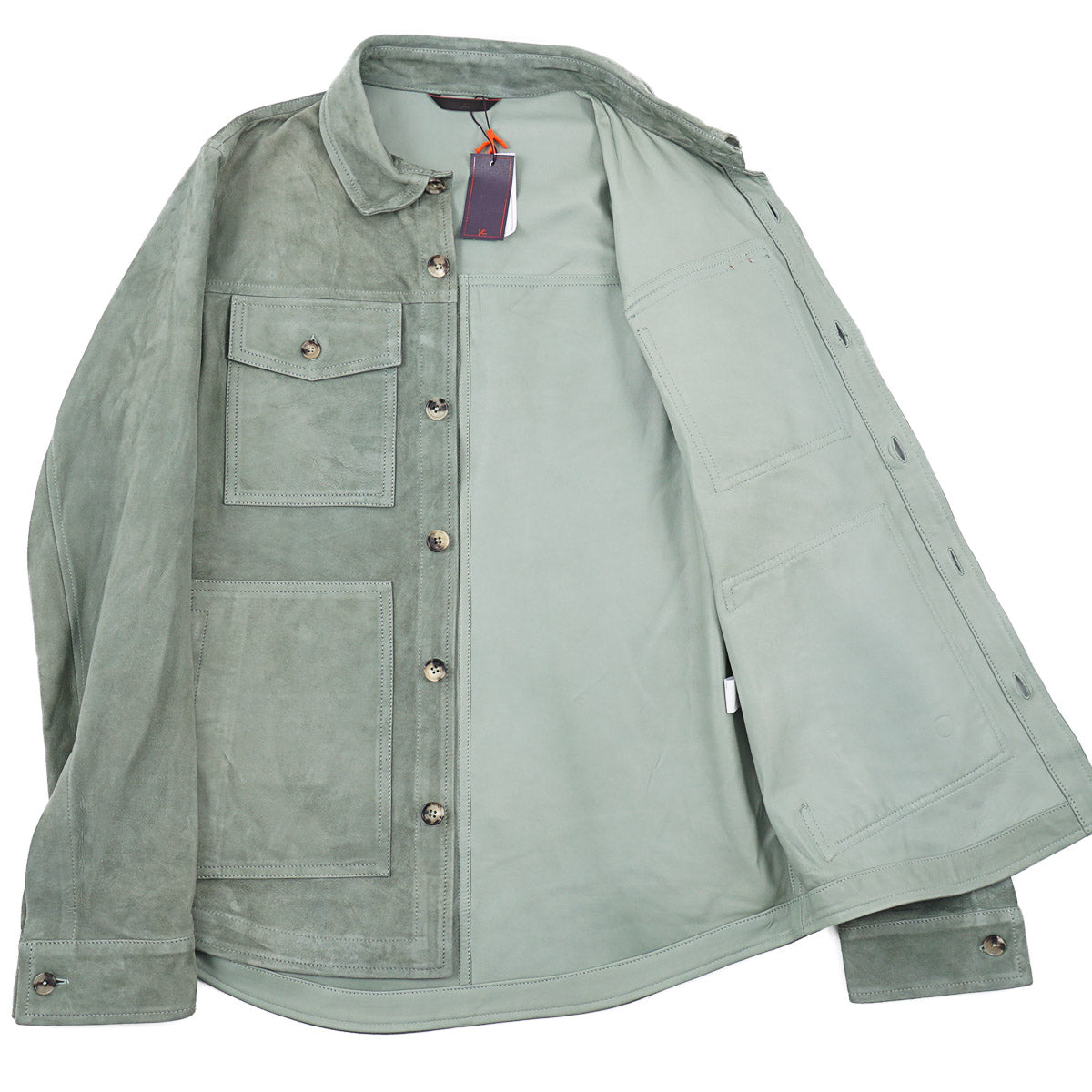 Isaia Lamb Suede Leather Overshirt Jacket