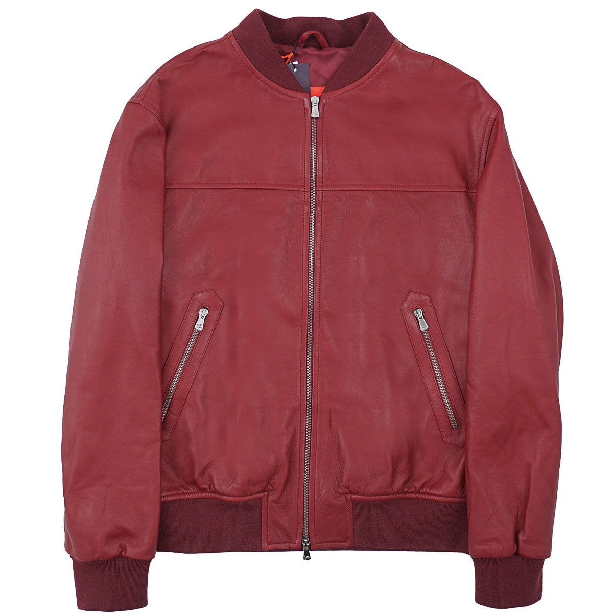 Isaia Lamb Leather Varsity Bomber Jacket