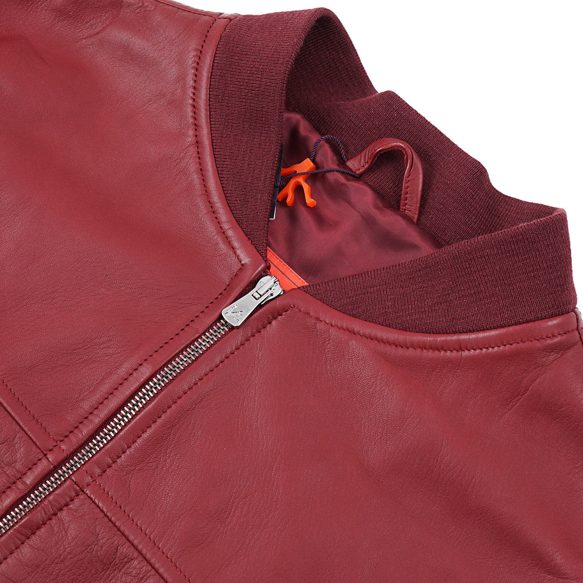 Isaia Lamb Leather Varsity Bomber Jacket