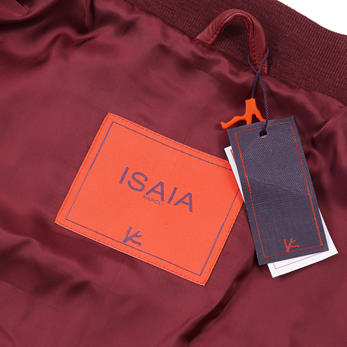 Isaia Lamb Leather Varsity Bomber Jacket