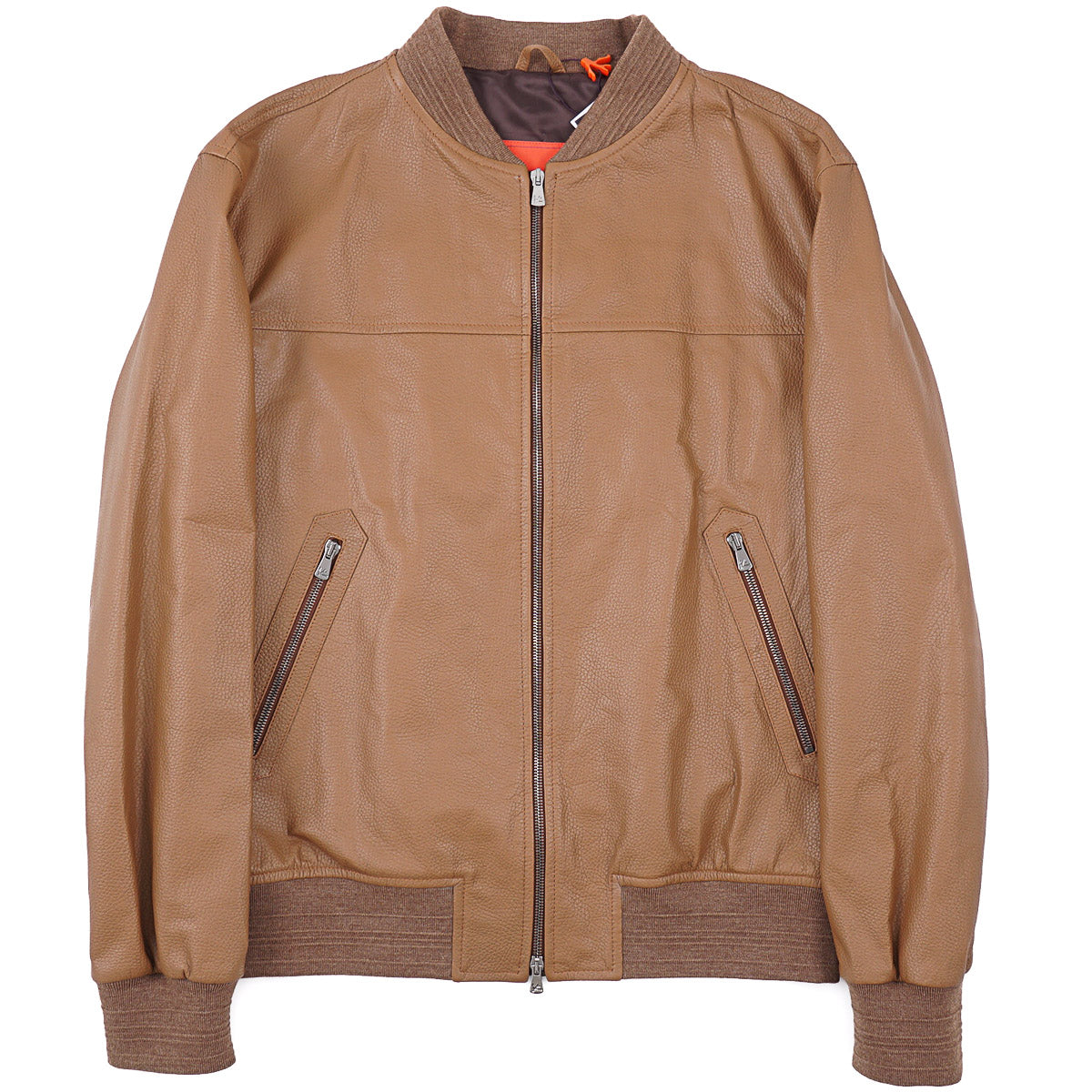 Isaia Lamb Leather Varsity Bomber Jacket