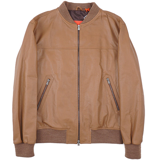 Isaia Lamb Leather Varsity Bomber Jacket - Top Shelf Apparel