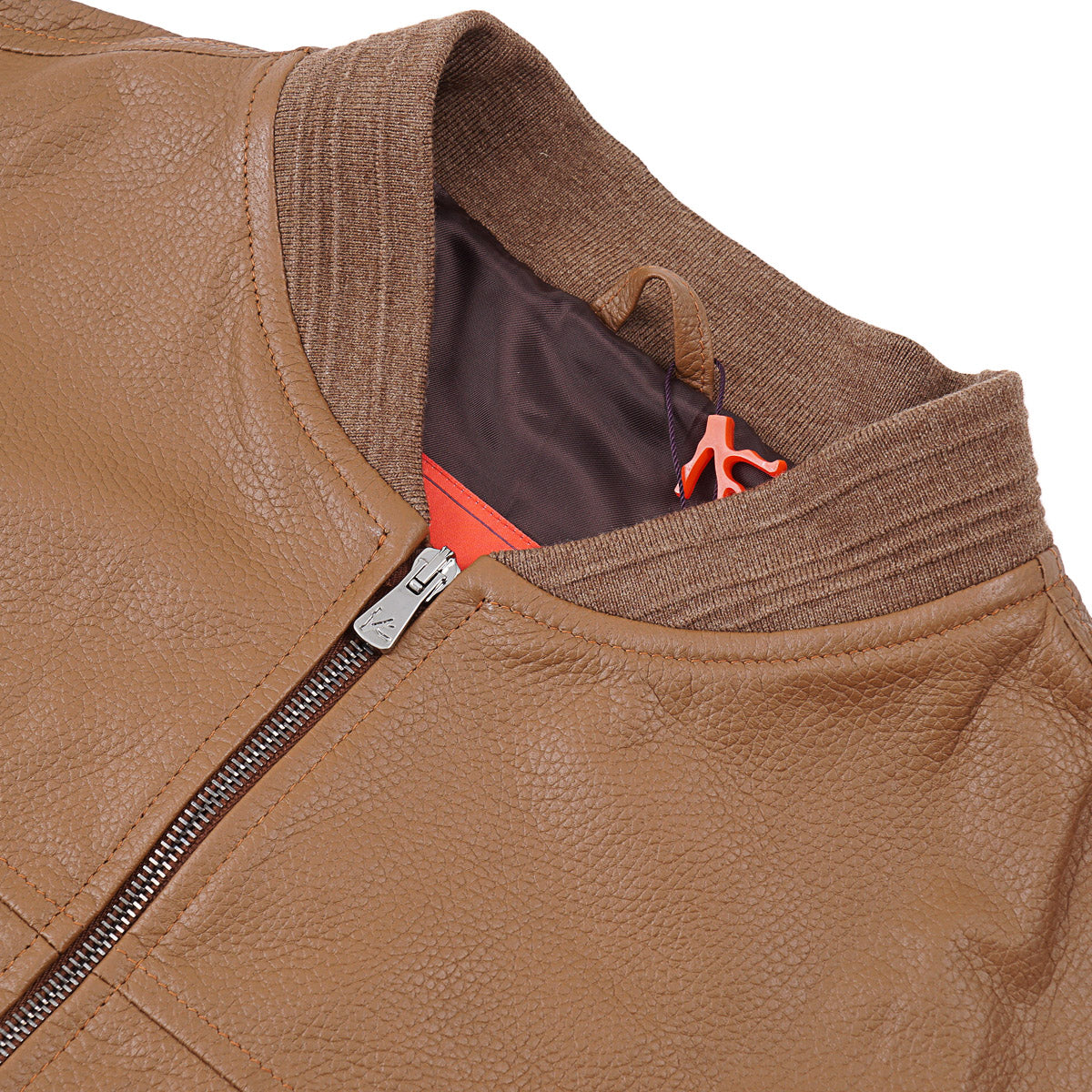 Isaia Lamb Leather Varsity Bomber Jacket