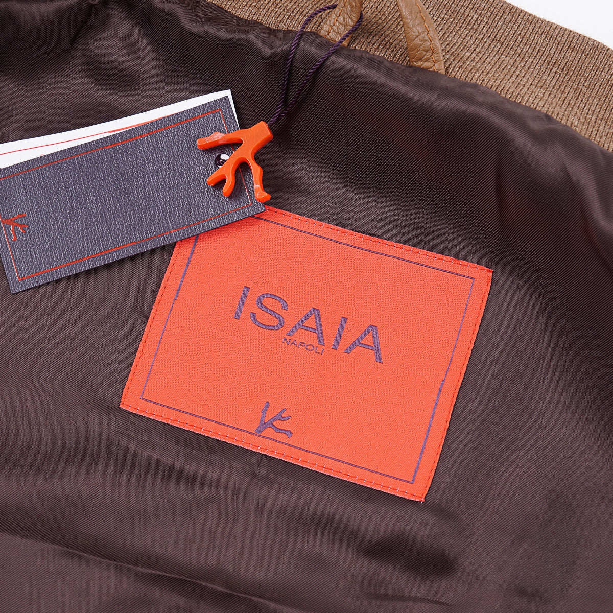 Isaia Lamb Leather Varsity Bomber Jacket