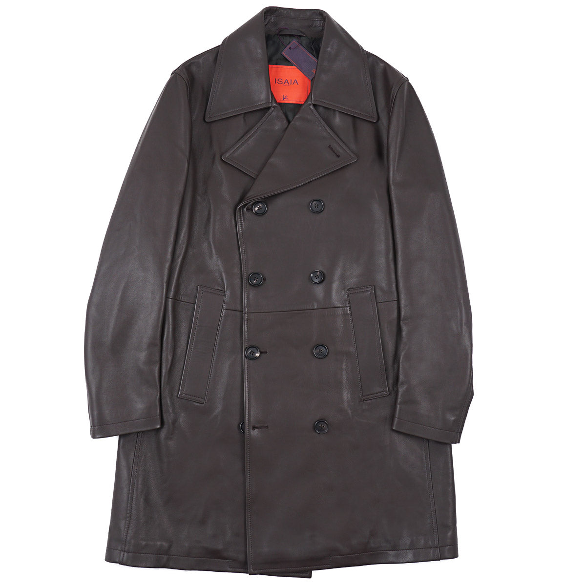 Isaia Double-Breasted Lamb Leather Coat