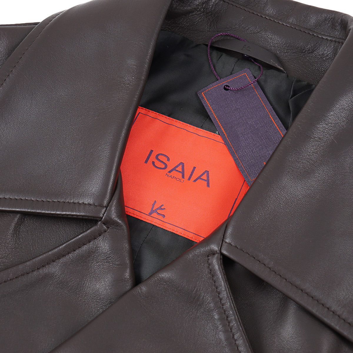 Isaia Double-Breasted Lamb Leather Coat