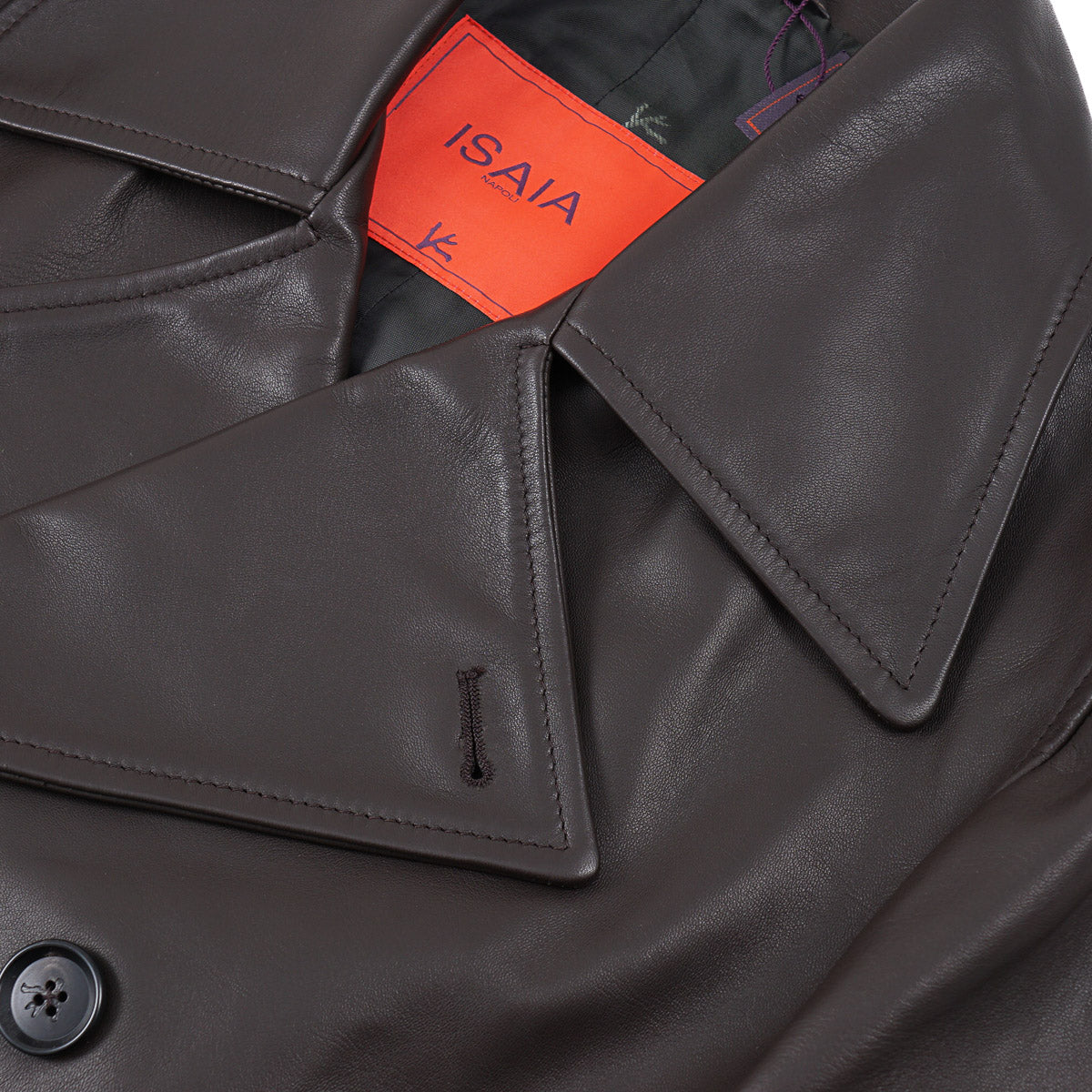 Isaia Double-Breasted Lamb Leather Coat