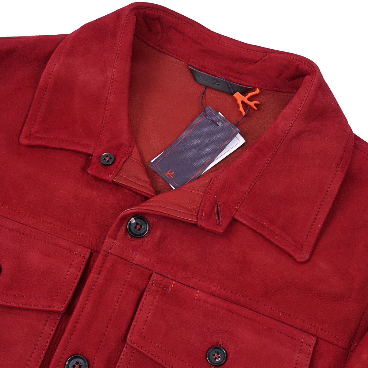 Isaia Lamb Suede Leather Overshirt Jacket