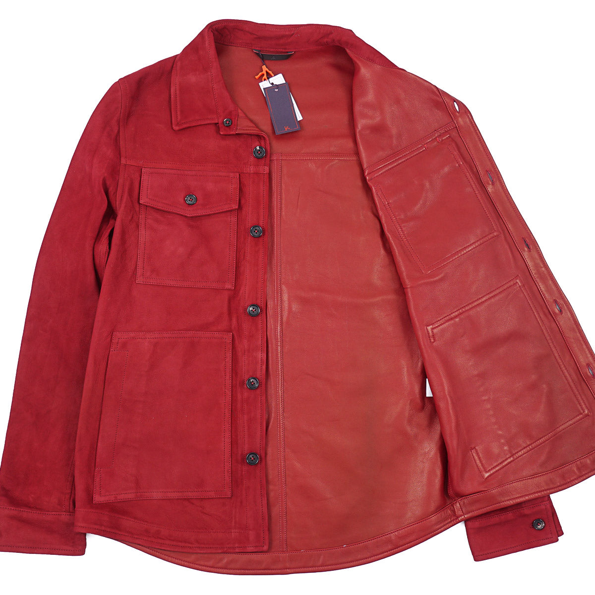 Isaia Lamb Suede Leather Overshirt Jacket