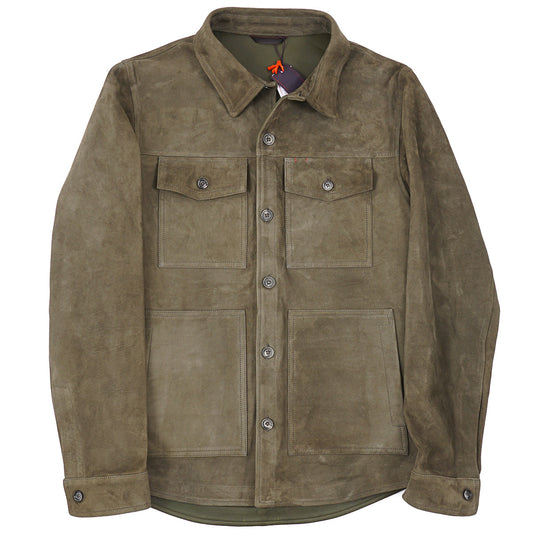 Isaia Lamb Suede Leather Overshirt Jacket - Top Shelf Apparel