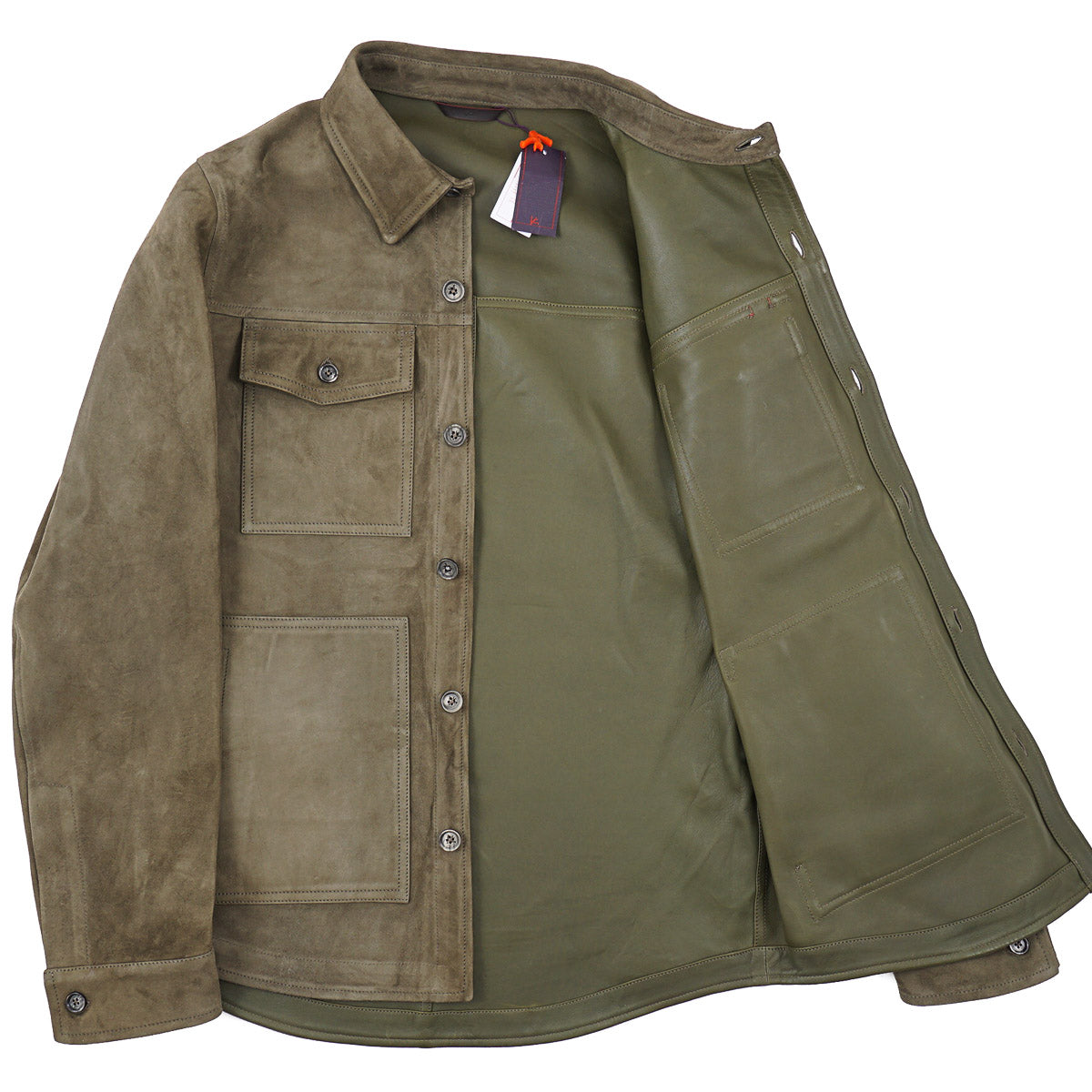 Isaia Lamb Suede Leather Overshirt Jacket