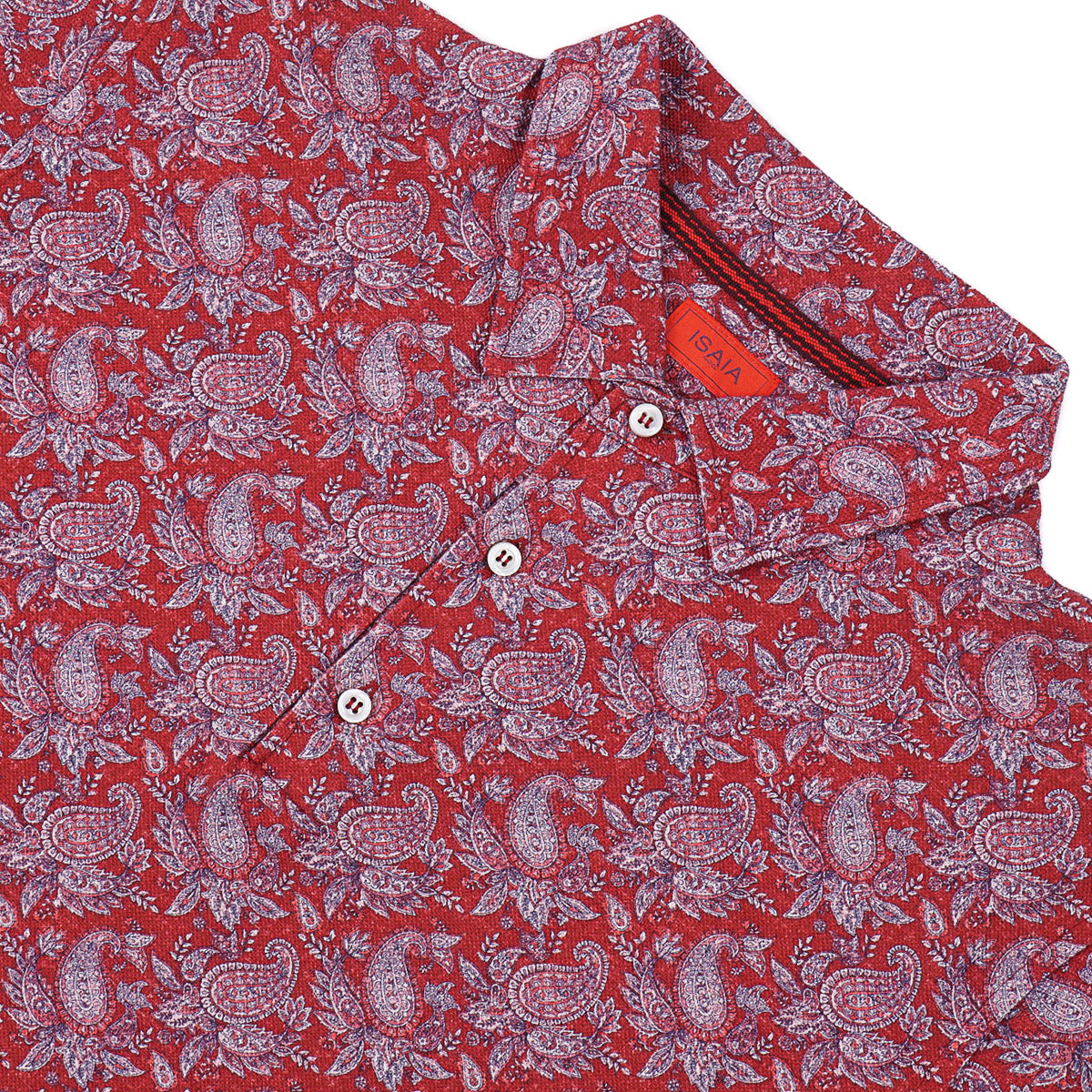 Isaia Pique Polo with Paisley Print