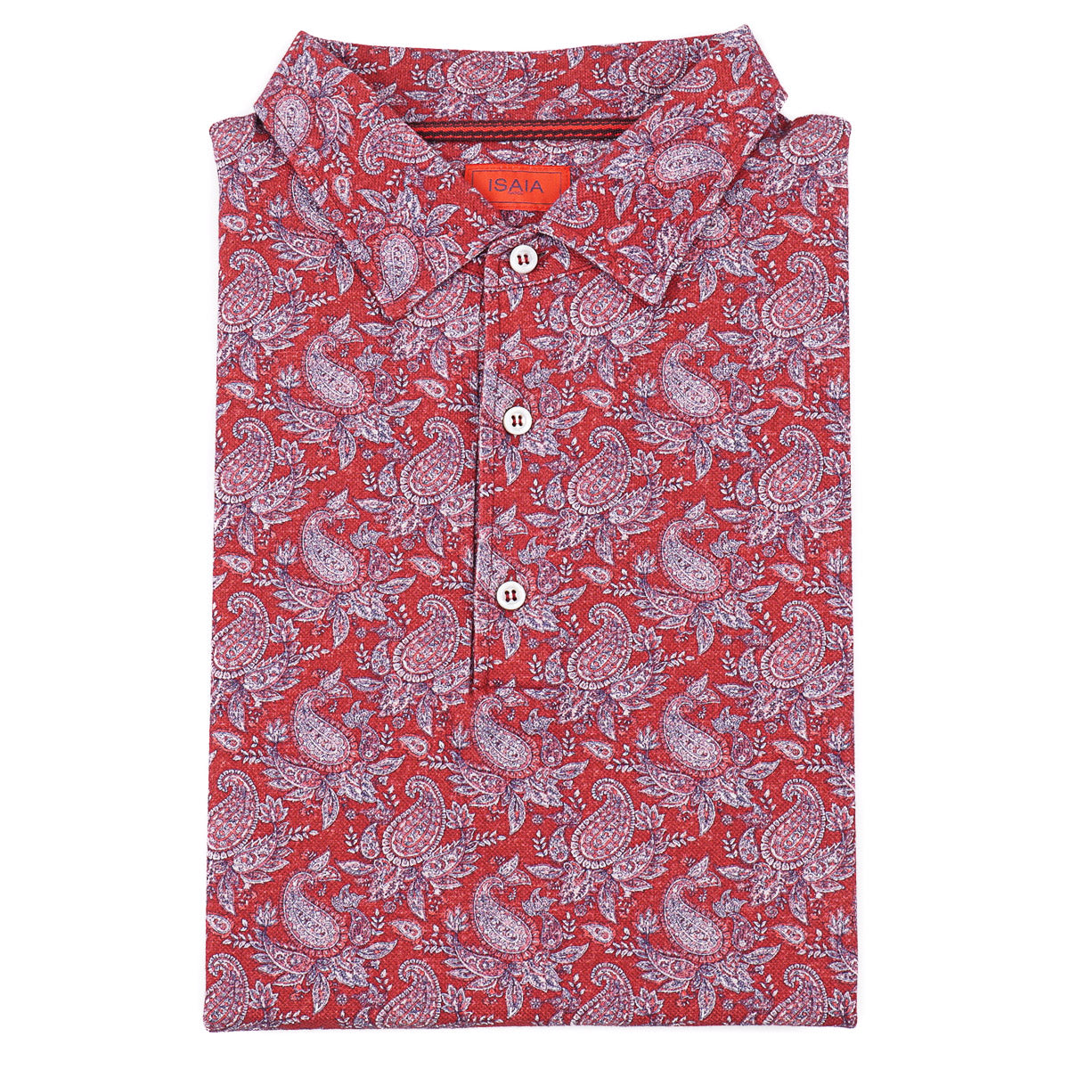 Isaia Pique Polo with Paisley Print