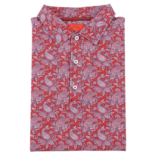 Isaia Pique Polo with Paisley Print
