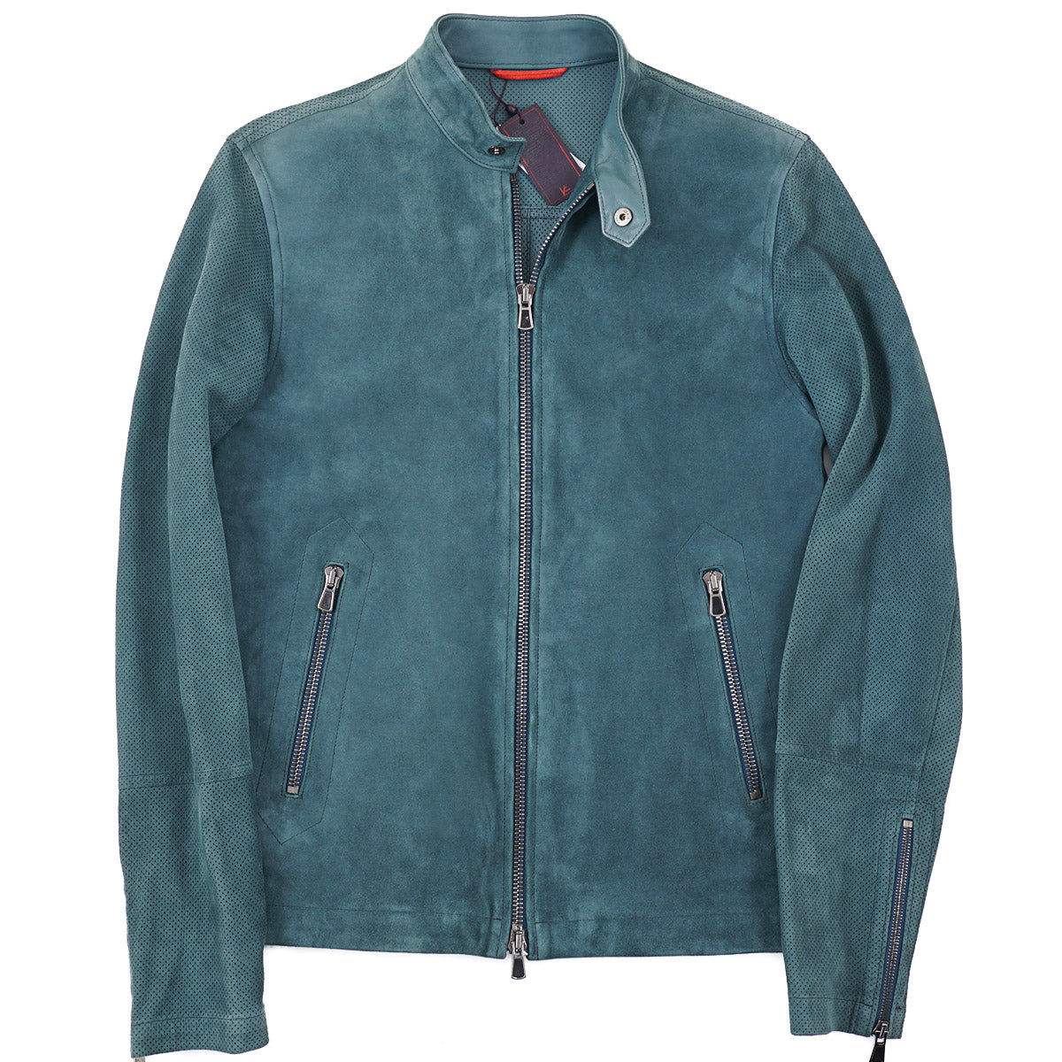 Isaia Lambskin Suede Moto Jacket
