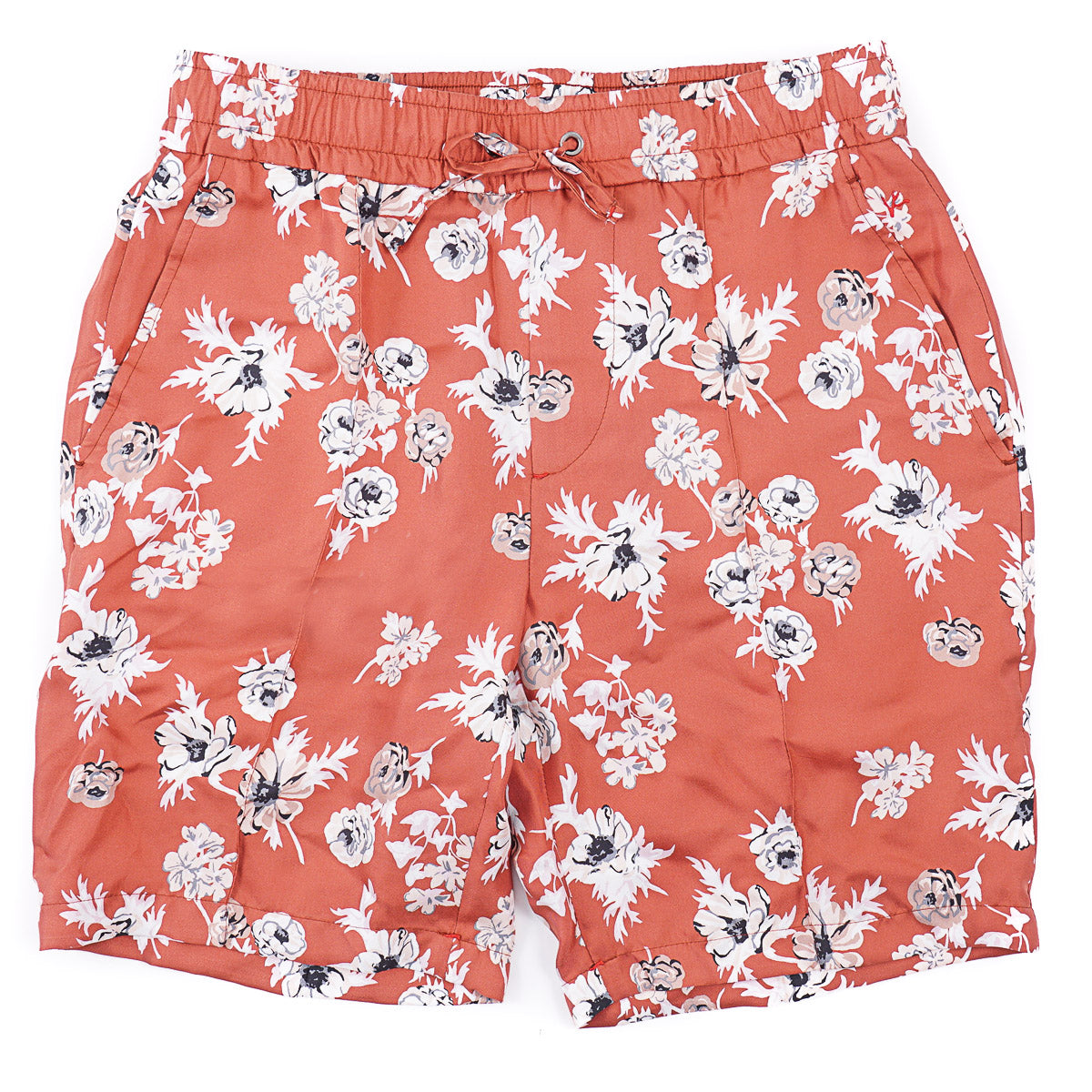 Isaia Printed Silk Drawstring Shorts