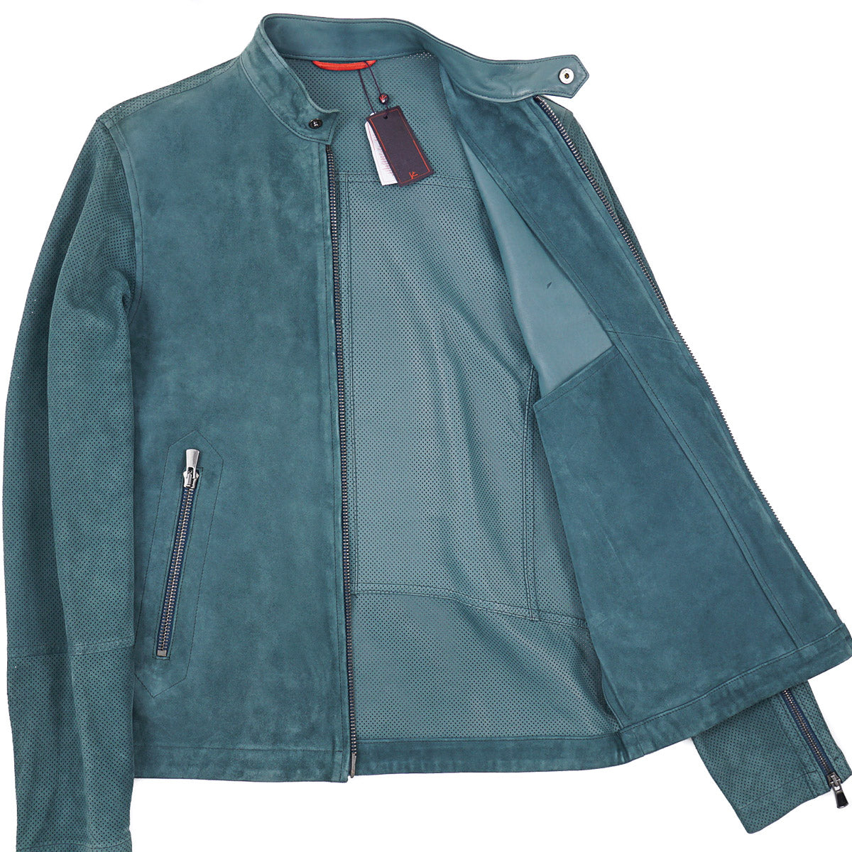 Isaia Lambskin Suede Moto Jacket