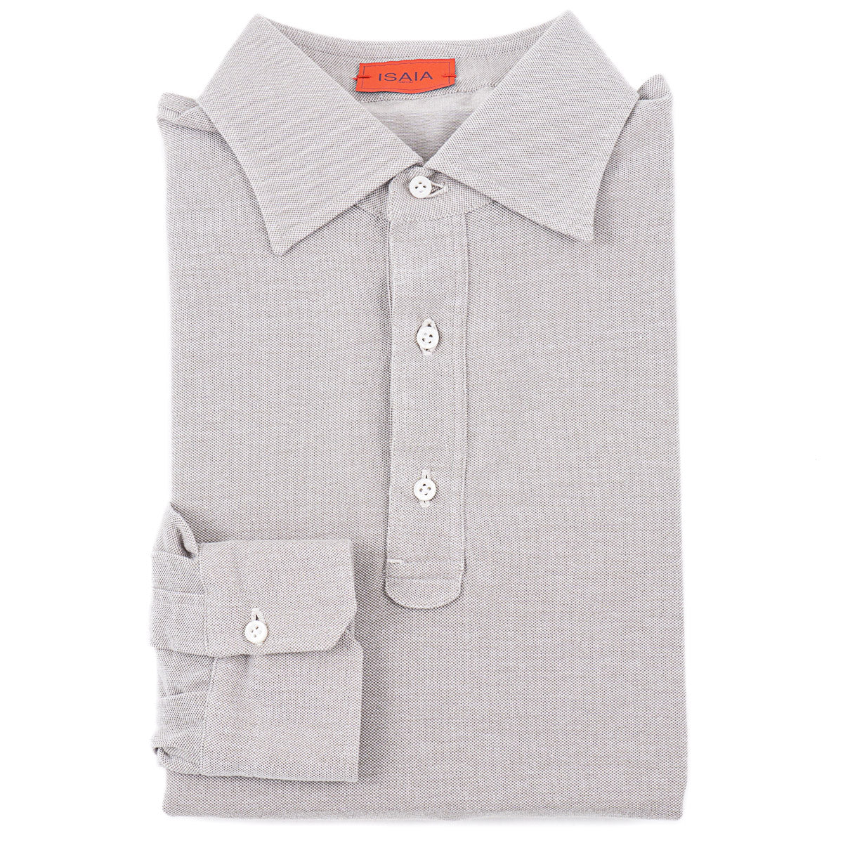 Isaia Long Sleeve Pique Cotton Polo