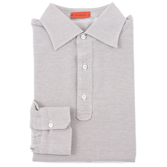 Isaia Long Sleeve Pique Cotton Polo