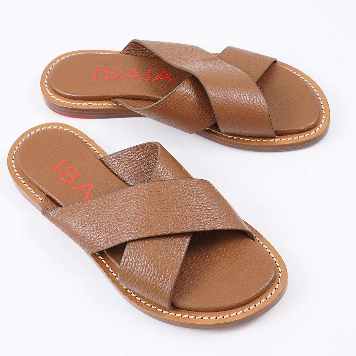 Isaia Pebbled Leather Slide Sandals
