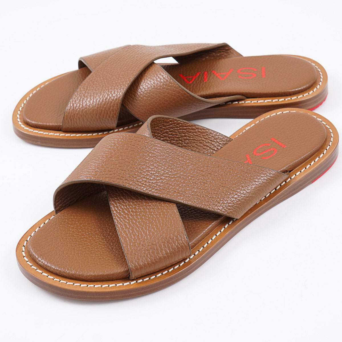 Isaia Pebbled Leather Slide Sandals