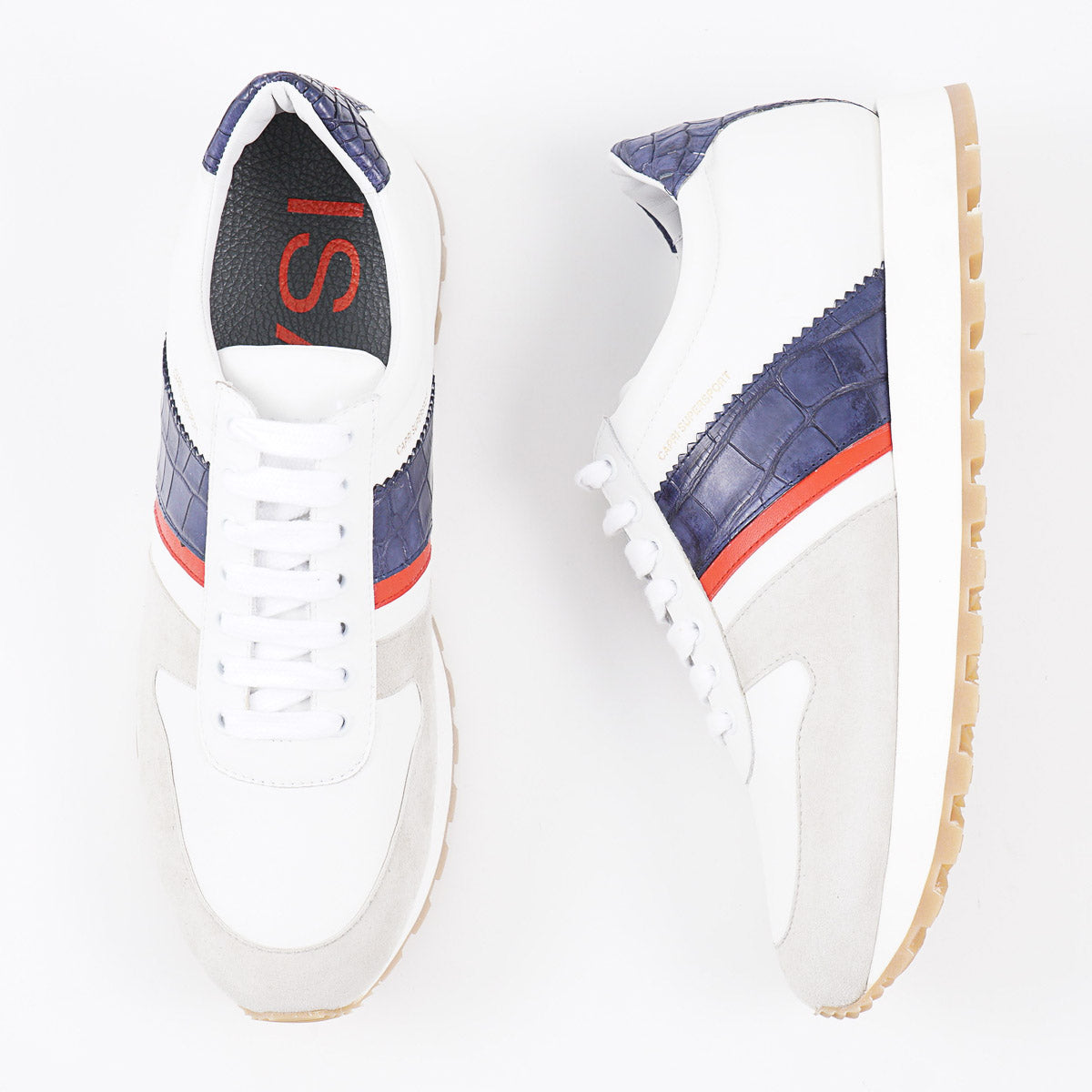 Isaia Calf Leather and Crocodile Sneakers