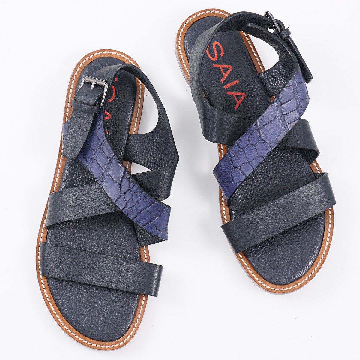 Isaia Leather and Crocodile Strap Sandals