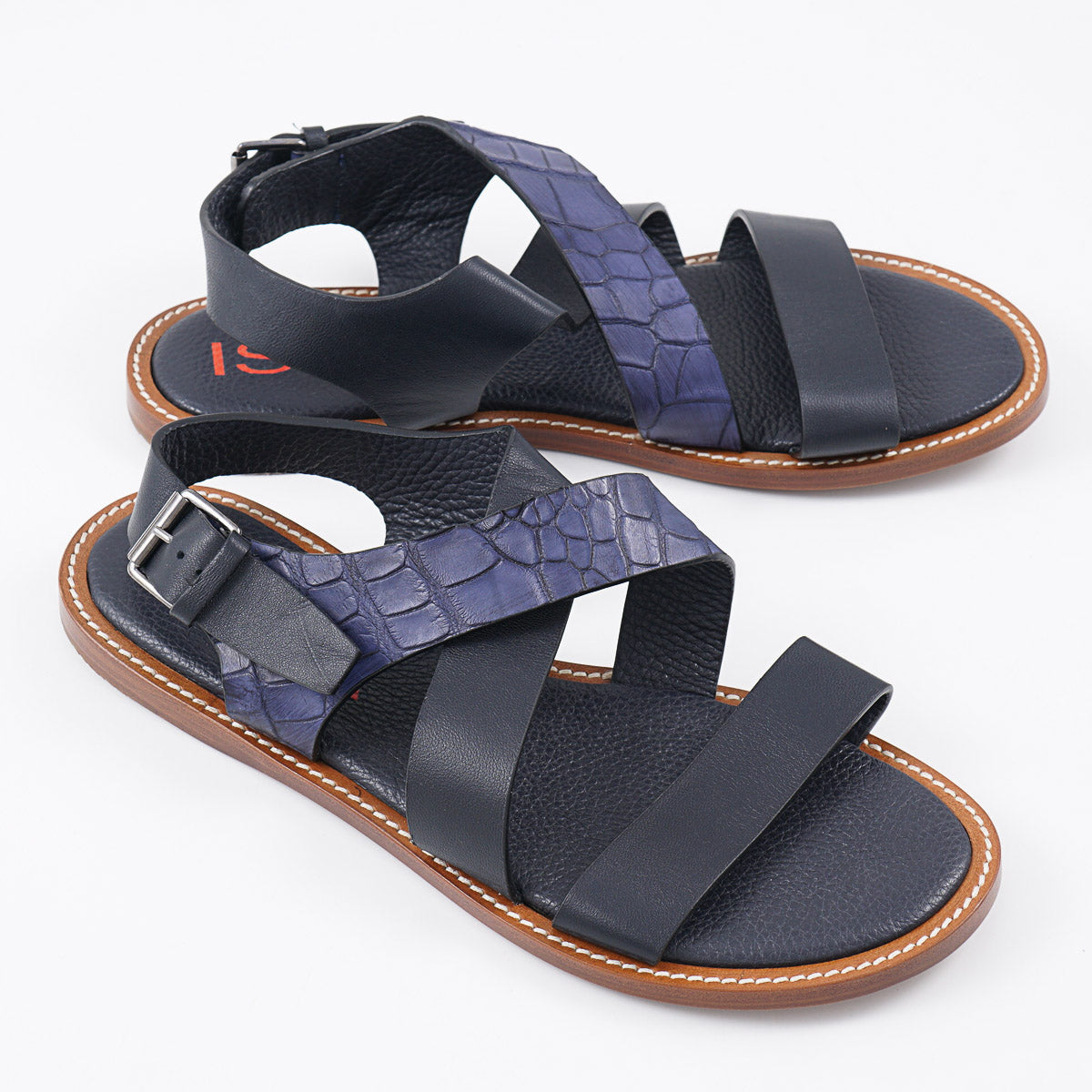 Isaia Leather and Crocodile Strap Sandals