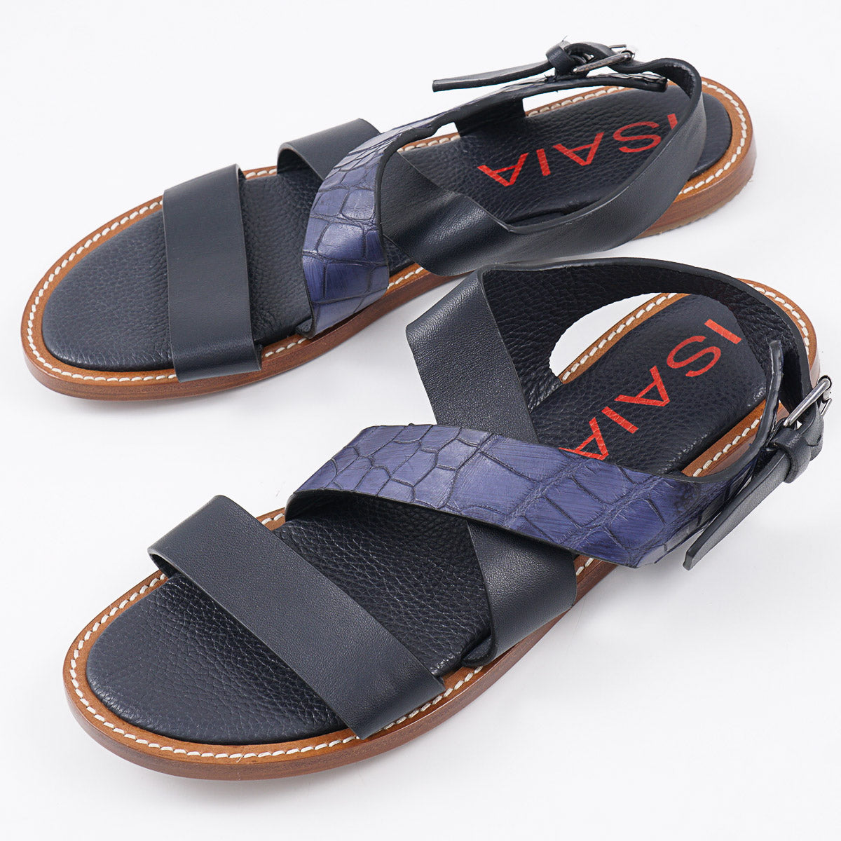 Isaia Leather and Crocodile Strap Sandals