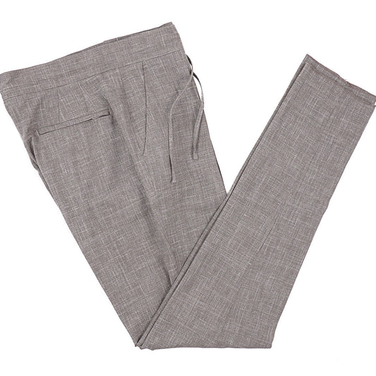 Isaia Wool-Silk-Linen Drawstring Waist Pants