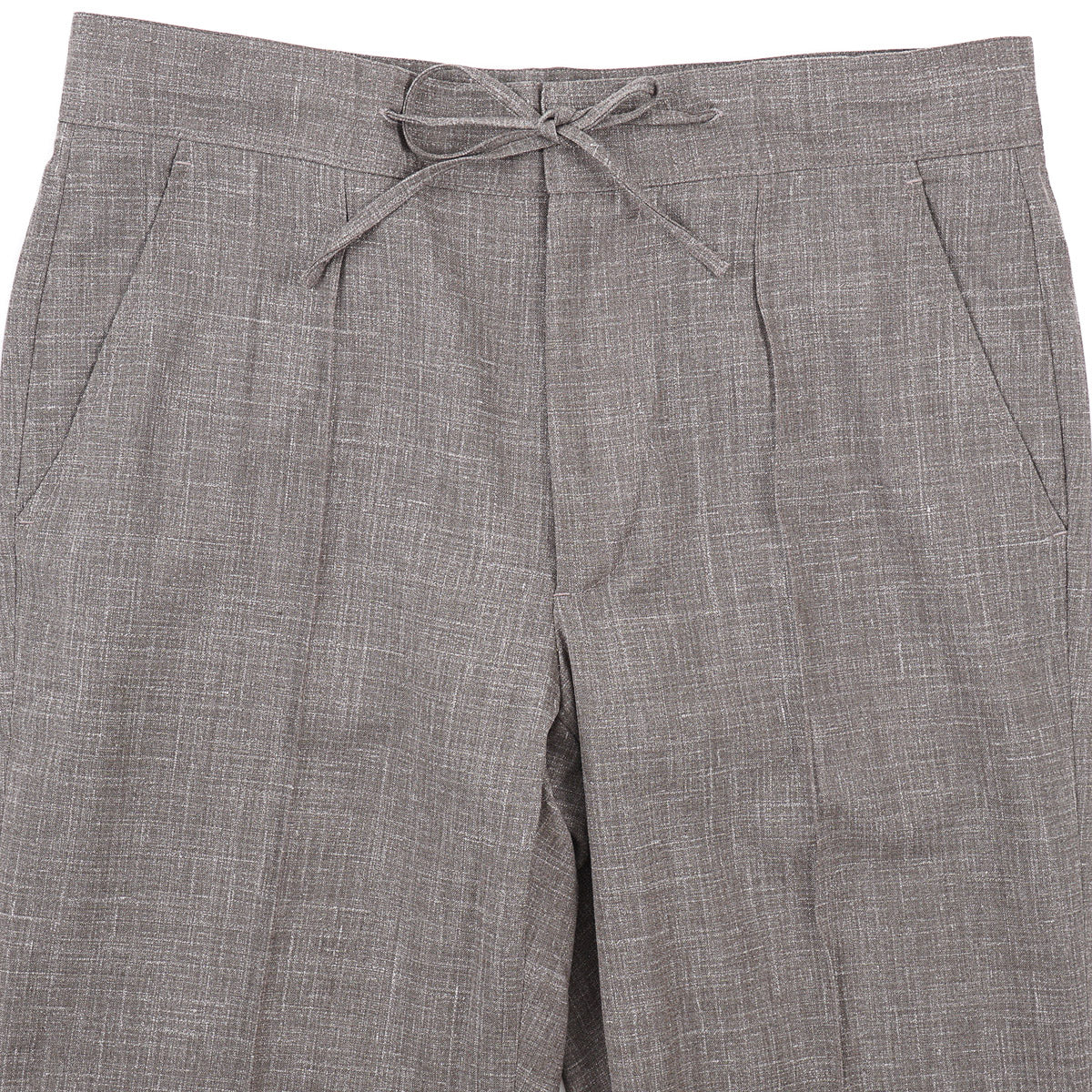 Isaia Wool-Silk-Linen Drawstring Waist Pants
