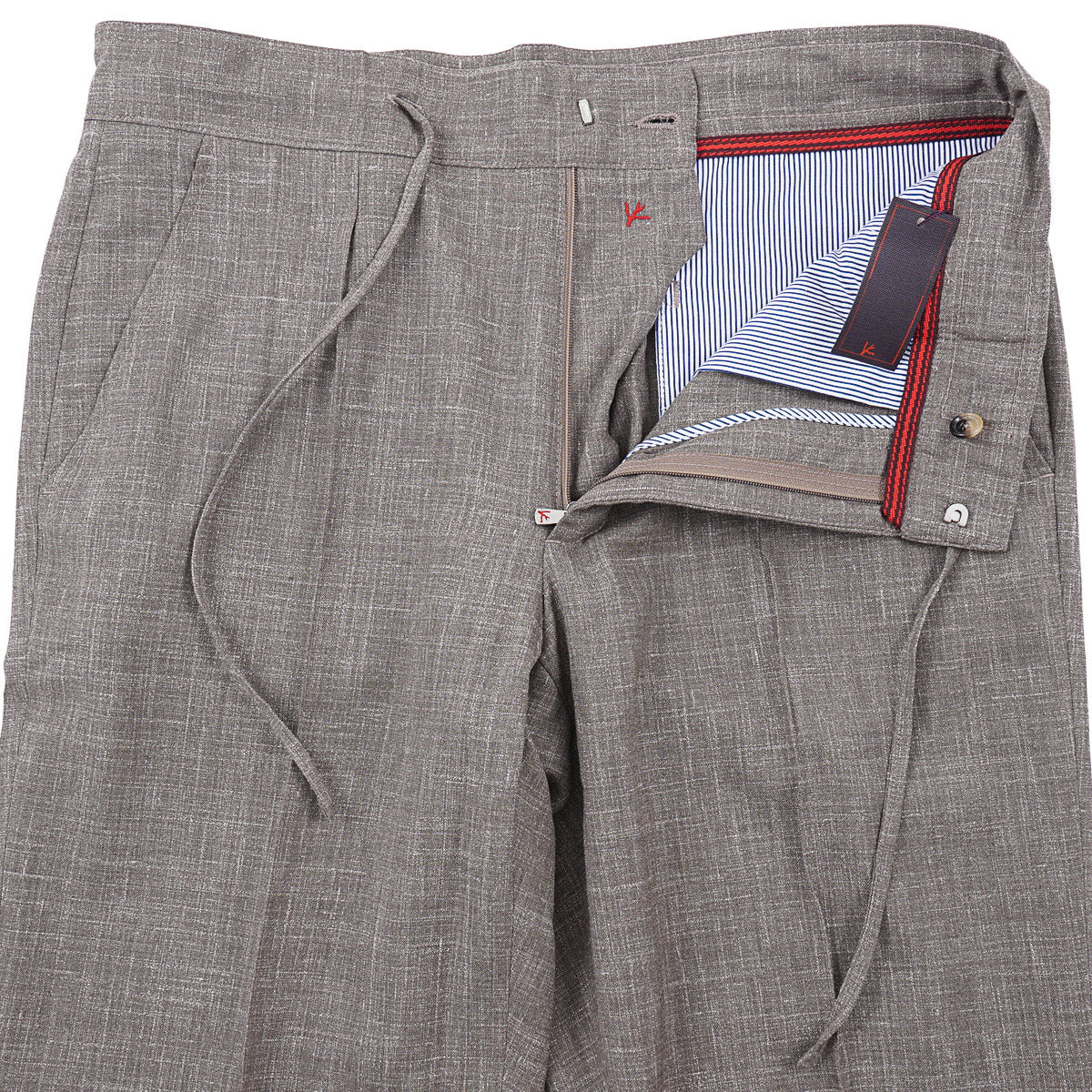 Isaia Wool-Silk-Linen Drawstring Waist Pants