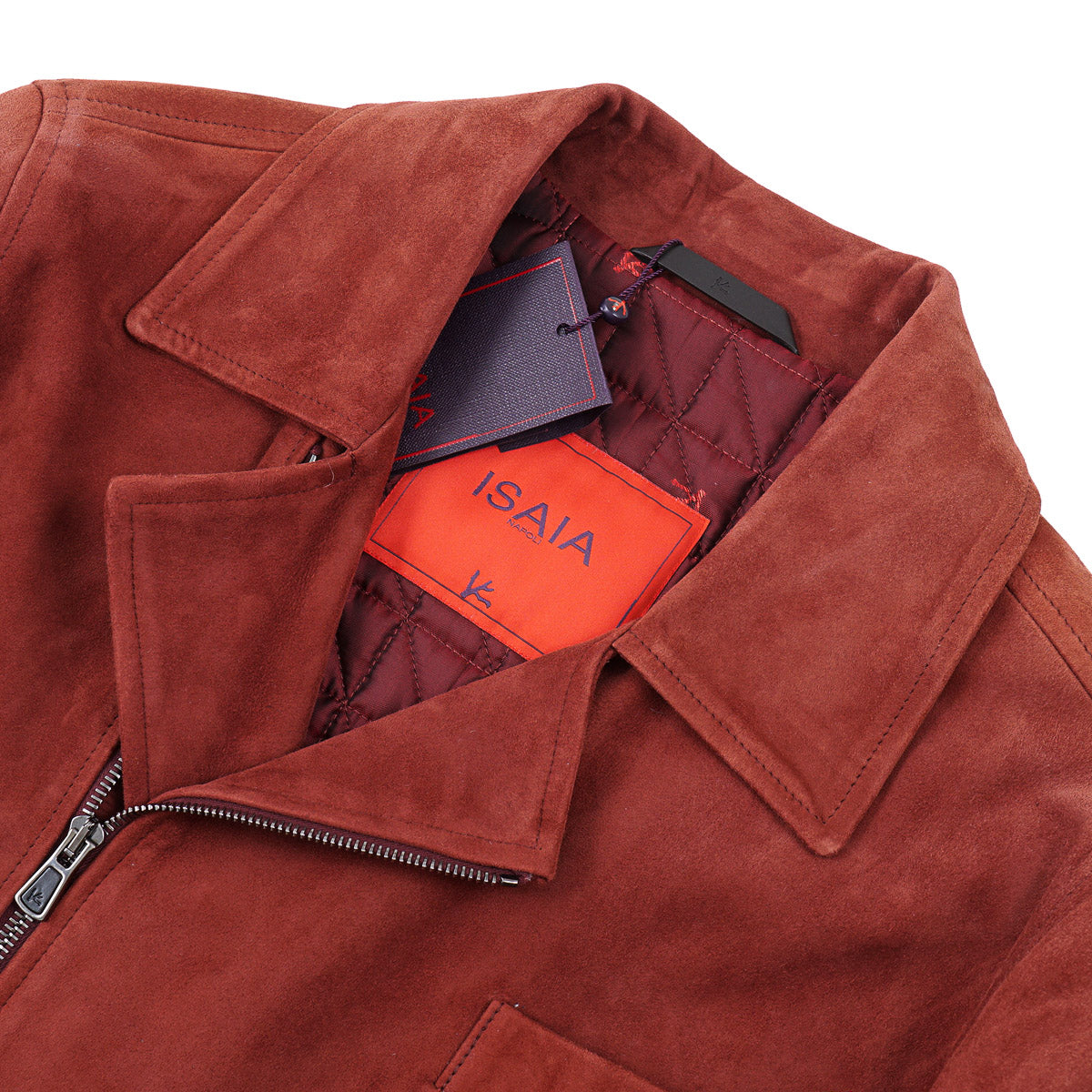Isaia Lambskin Suede Moto Jacket