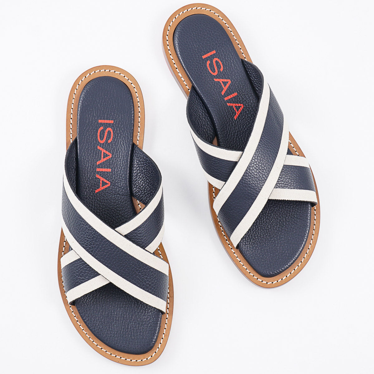 Isaia Pebbled Leather Slide Sandals