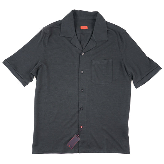 Isaia Short Sleeve Pique Wool Shirt