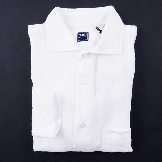 Fedeli Solid White Pure Linen Shirt - Top Shelf Apparel