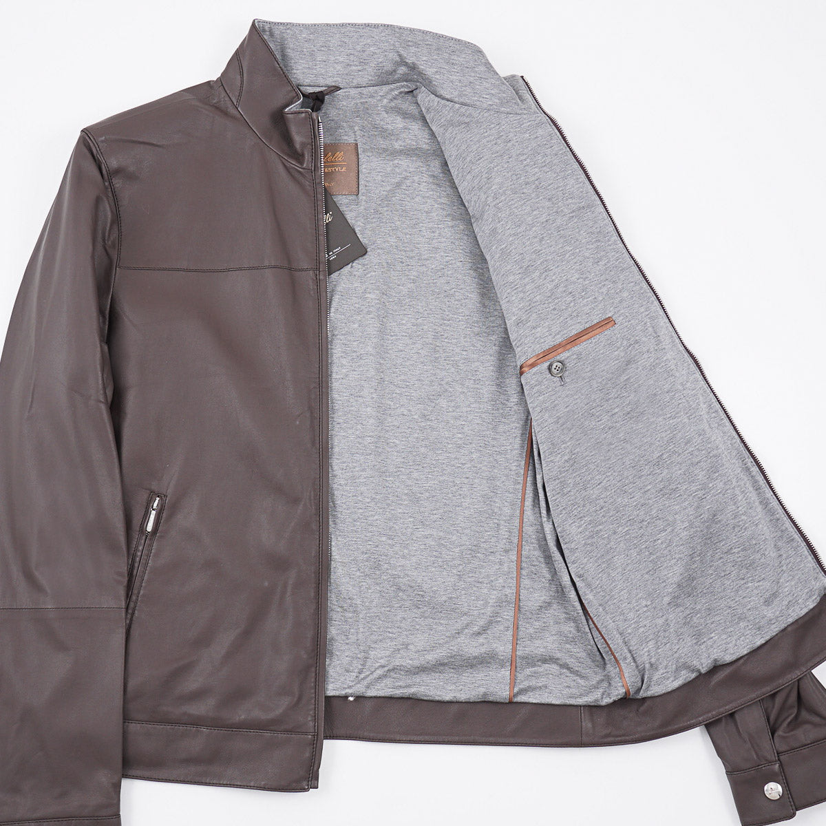 Enrico Mandelli Satin Lamb Leather Jacket
