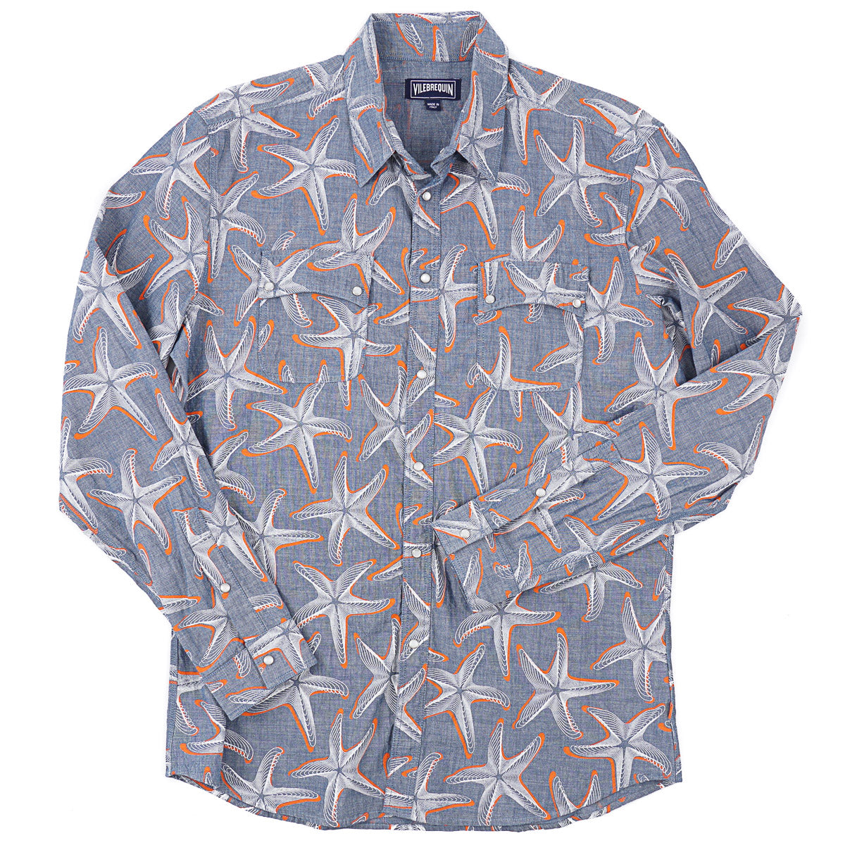 Vilebrequin Printed Chambray Snap-Front Shirt