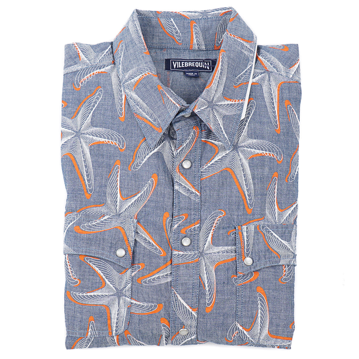 Vilebrequin Printed Chambray Snap-Front Shirt