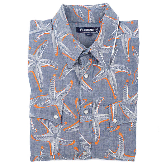 Vilebrequin Printed Chambray Snap-Front Shirt