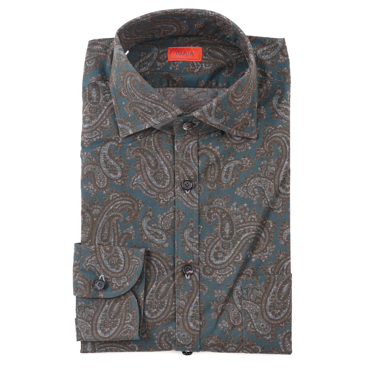Isaia Paisley Printed Cotton Shirt