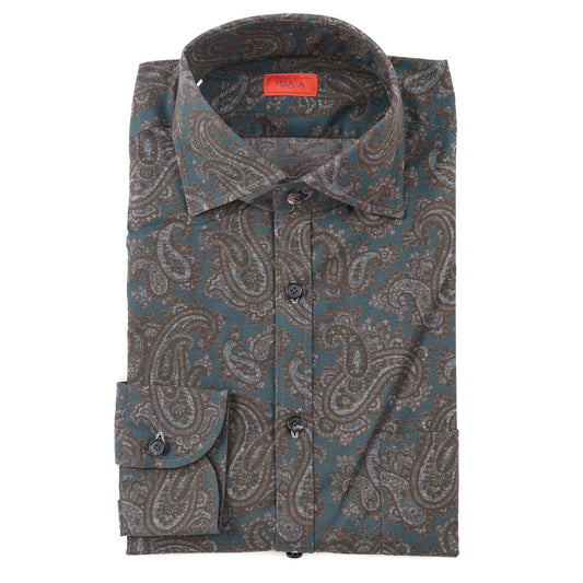 Isaia Paisley Printed Cotton Shirt