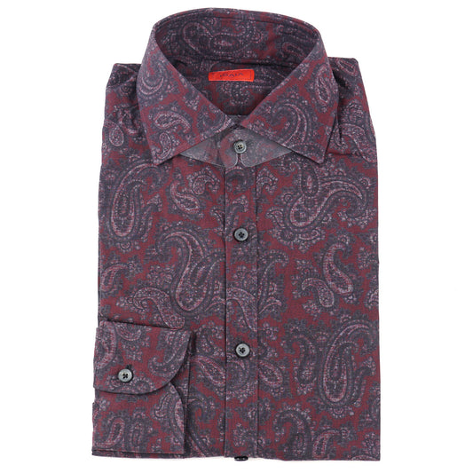Isaia Paisley Printed Cotton Shirt