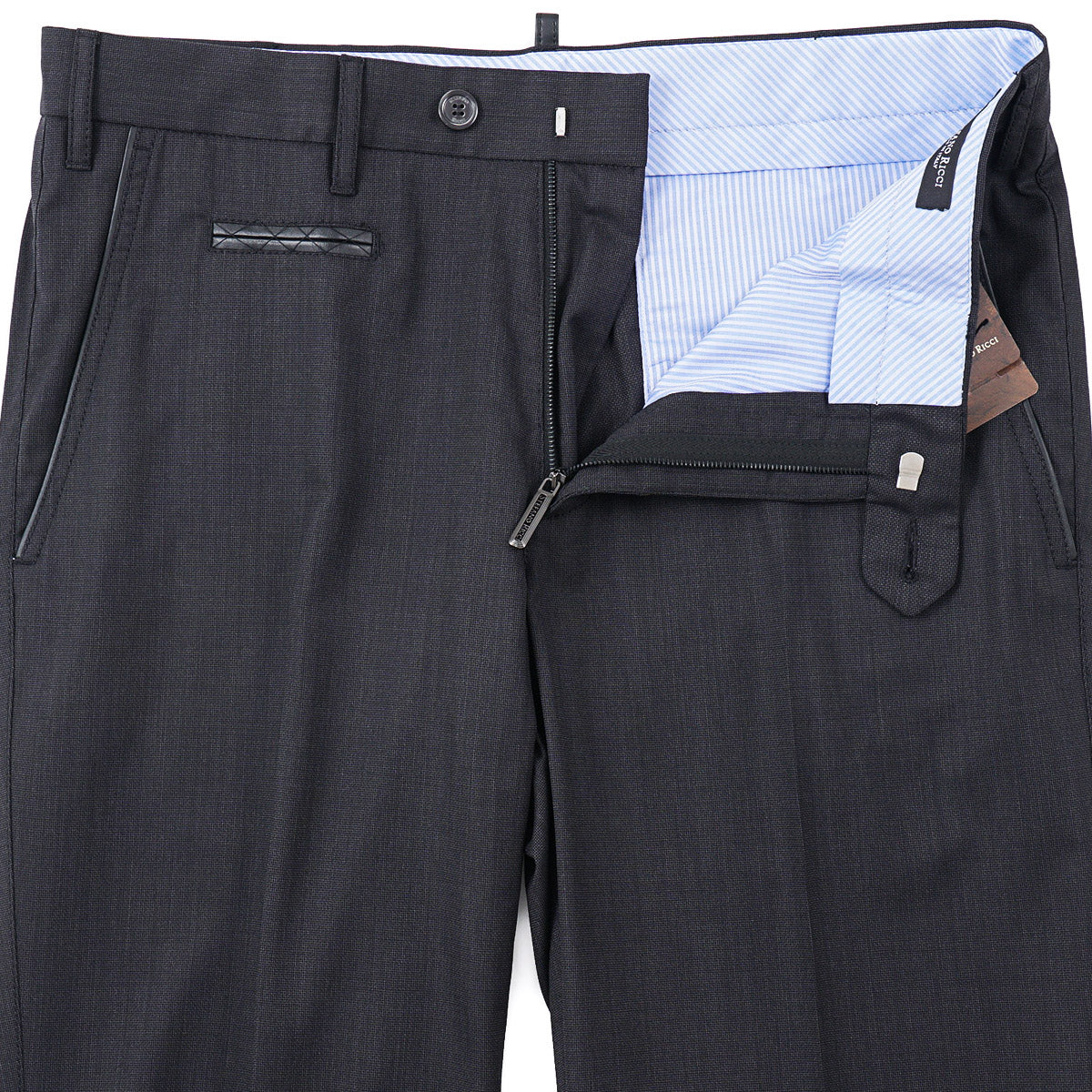 Stefano Ricci Wool Pants with Leather Details