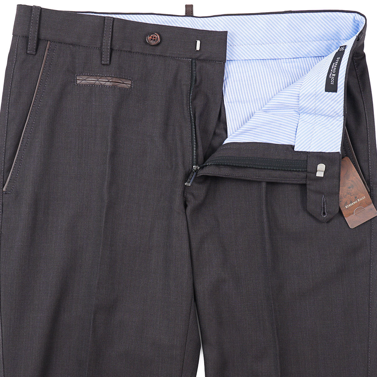 Stefano Ricci Wool Pants with Leather Details