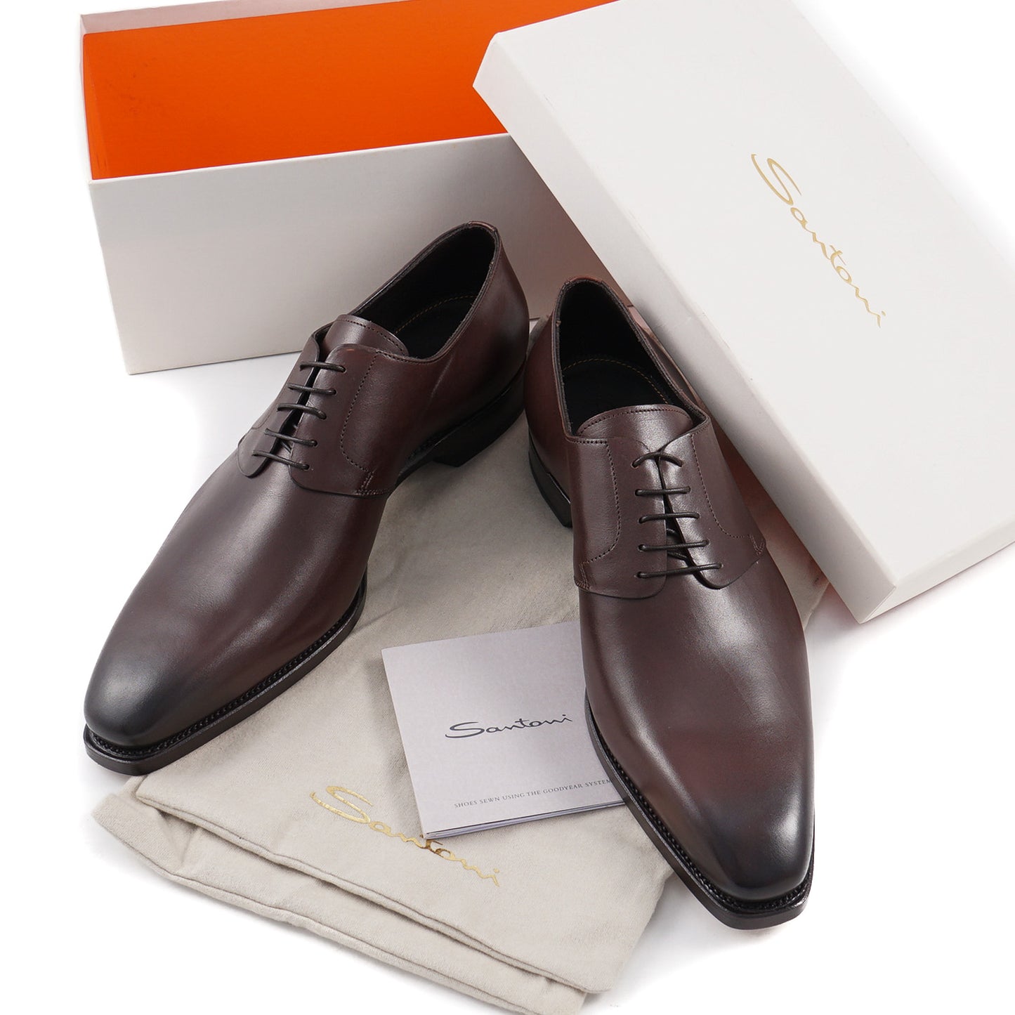 Santoni Goodyear-Welt Derby in Brown - Top Shelf Apparel