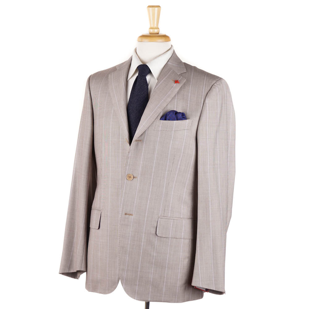 Isaia Light Brown and Lavender Striped Suit - Top Shelf Apparel