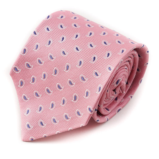 Isaia Pink and Blue Paisley 7-Fold Silk Tie - Top Shelf Apparel