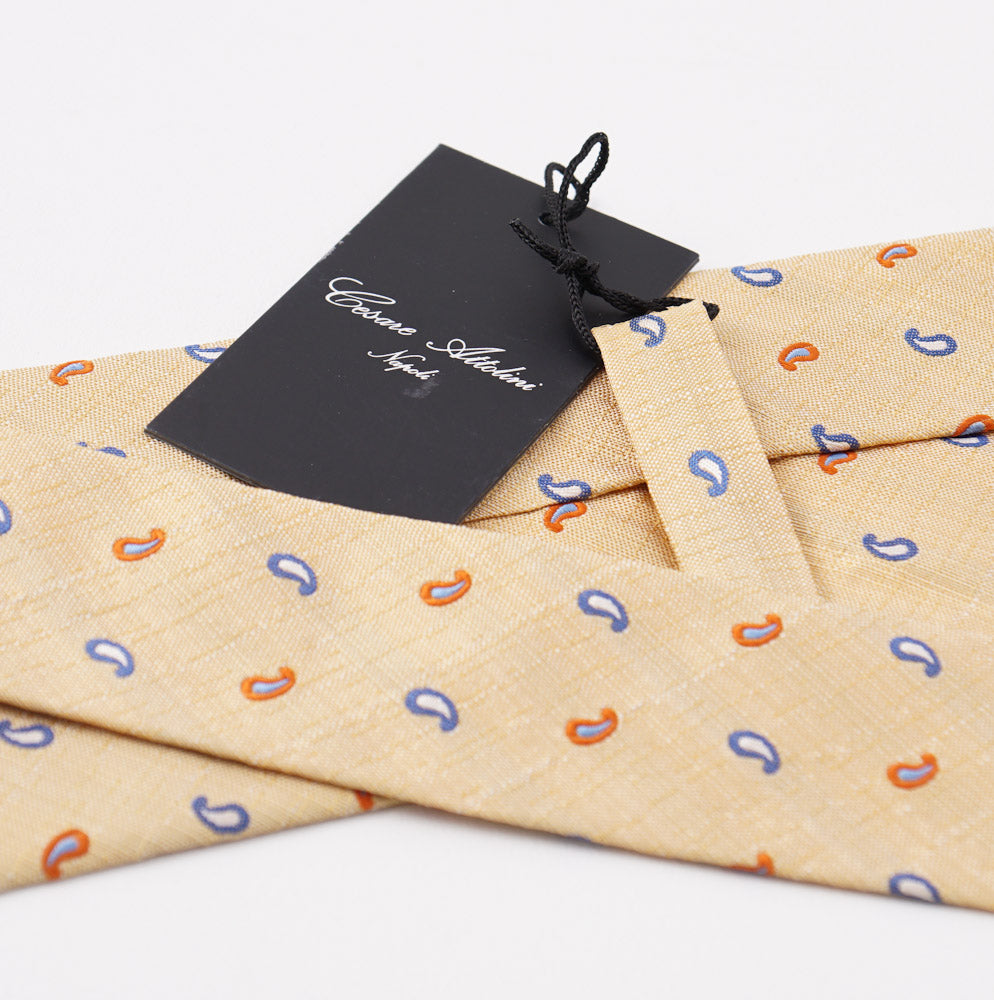 Cesare Attolini Yellow Mini Paisley Silk Tie - Top Shelf Apparel
